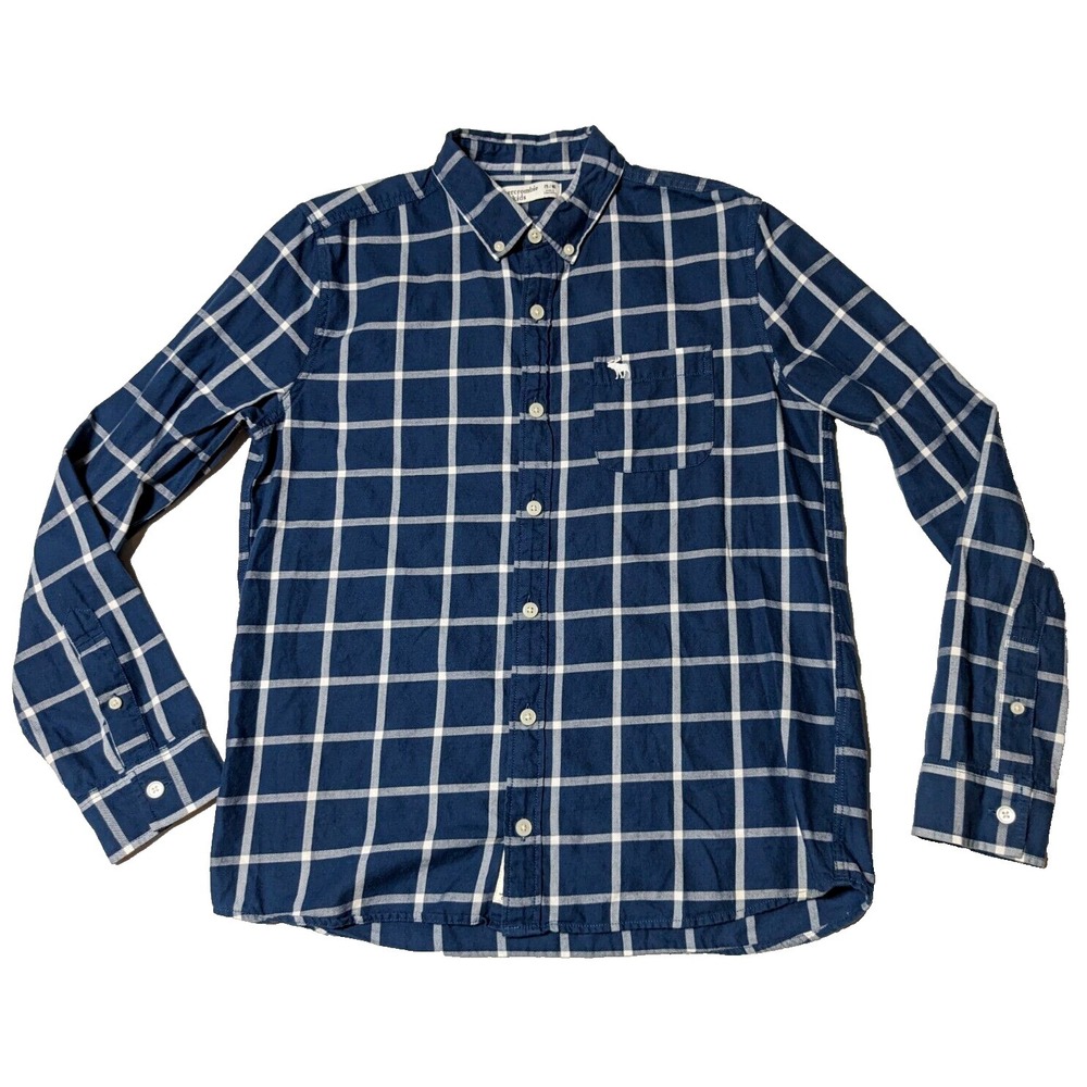 ABERCROMBIE & FITCH KIDS Boys Size 15/16 Cotton Blue White Plaid Button-Up Shirt